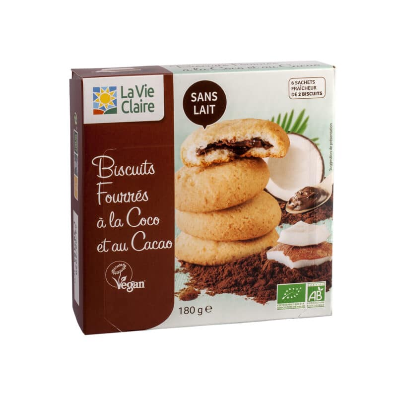 Biscuit vegan fourré à la coco et au cacao bio