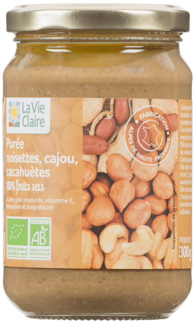 Purée de noisette, noix de cajou et cacahuète bio