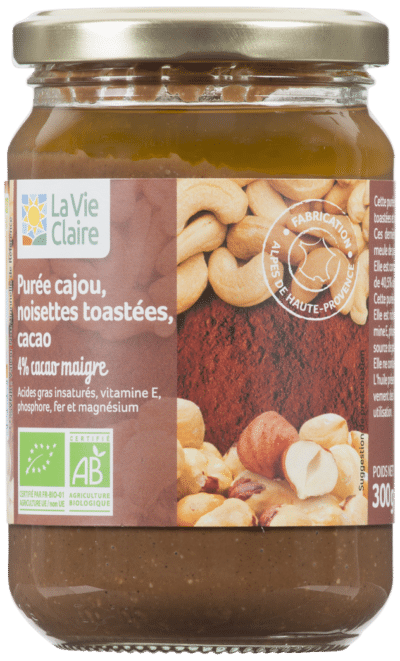 Purée de noix de cajou, noisette et cacao bio