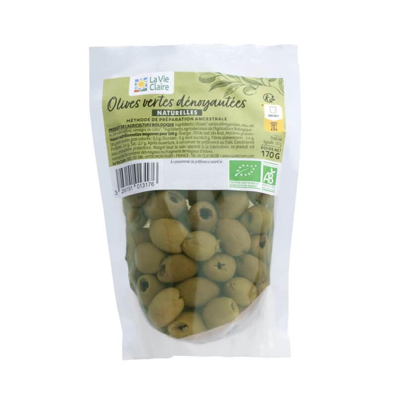 Olives vertes dénoyautées bio