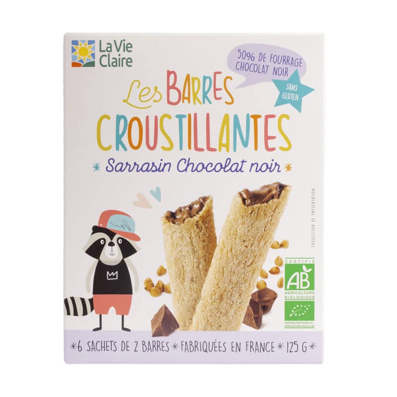 Barres croustillantes au sarrasin et chocolat noir bio