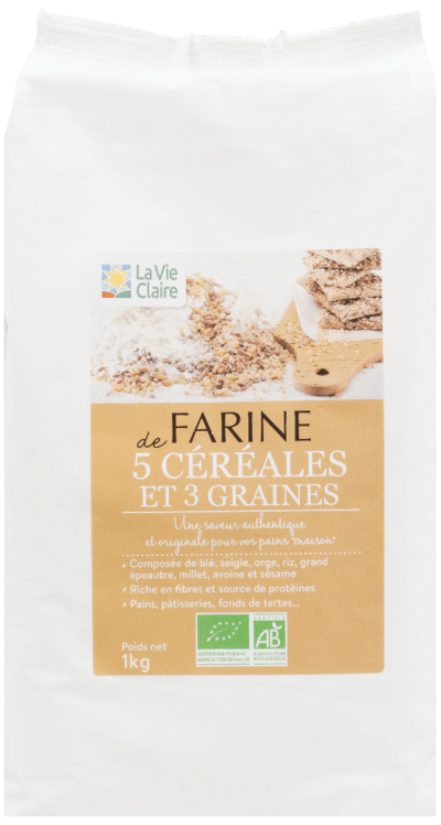 Farine de 5 céréales et 3 graines bio