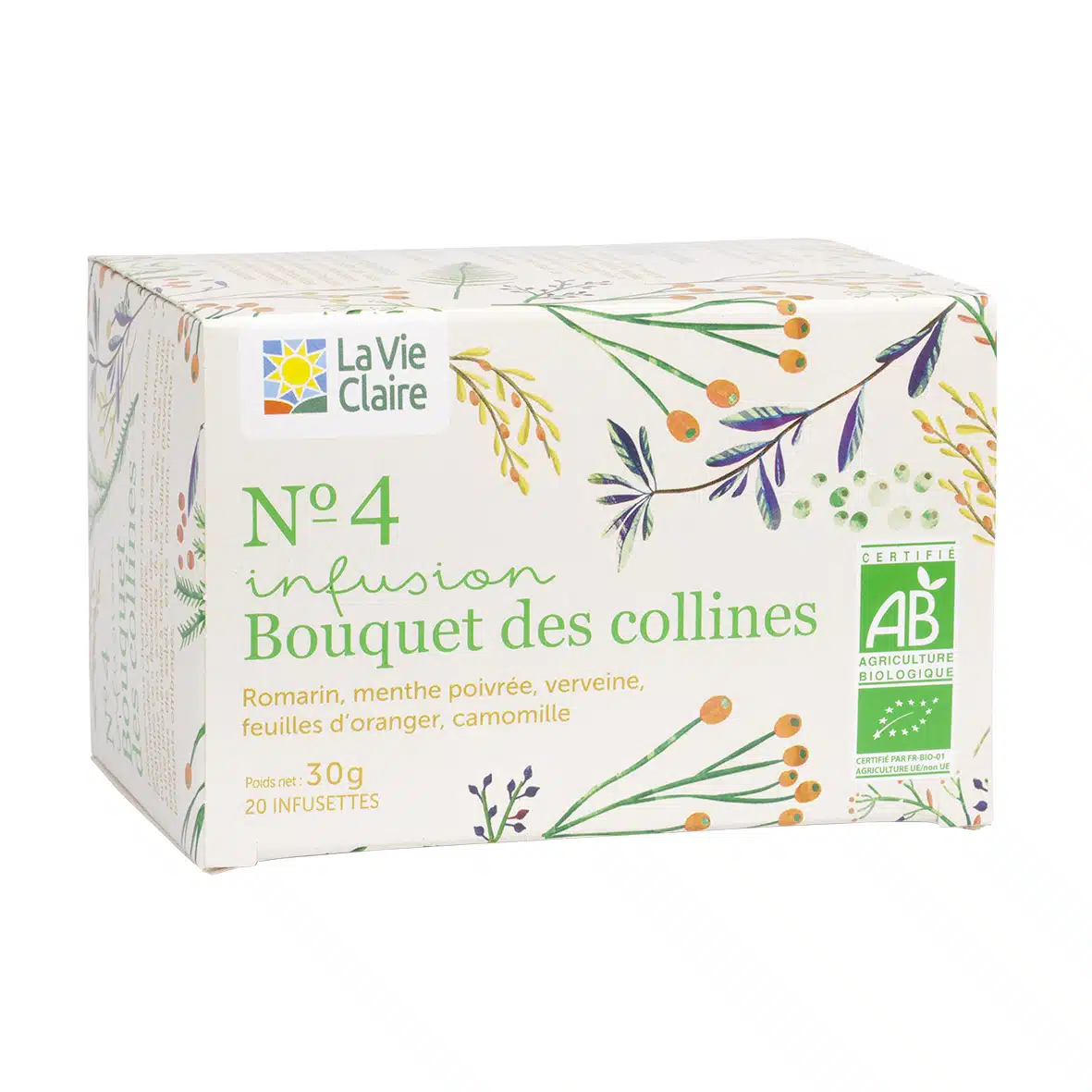 Tisane au romarin, menthe poivrée, verneine et camomille bio