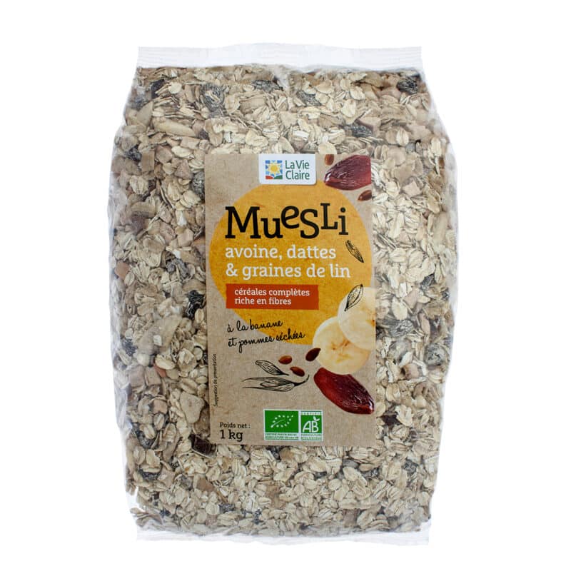 Muesli à l'avoine, dattes et graines de lin bio