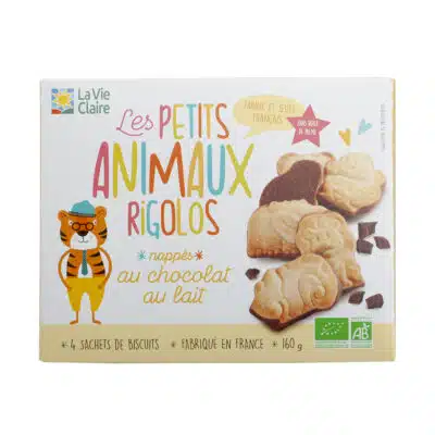Biscuits animaux nappés chocolat au lait bio