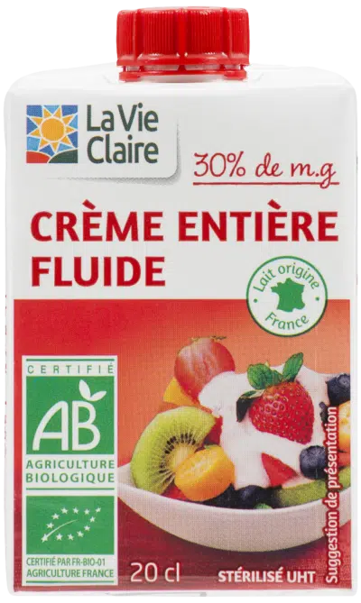 Crème entière fluide bio