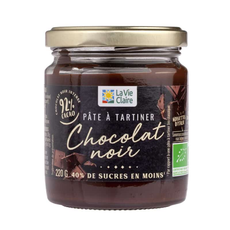 Pâte à tartiner au chocolat noir, réduite en sucres, bio