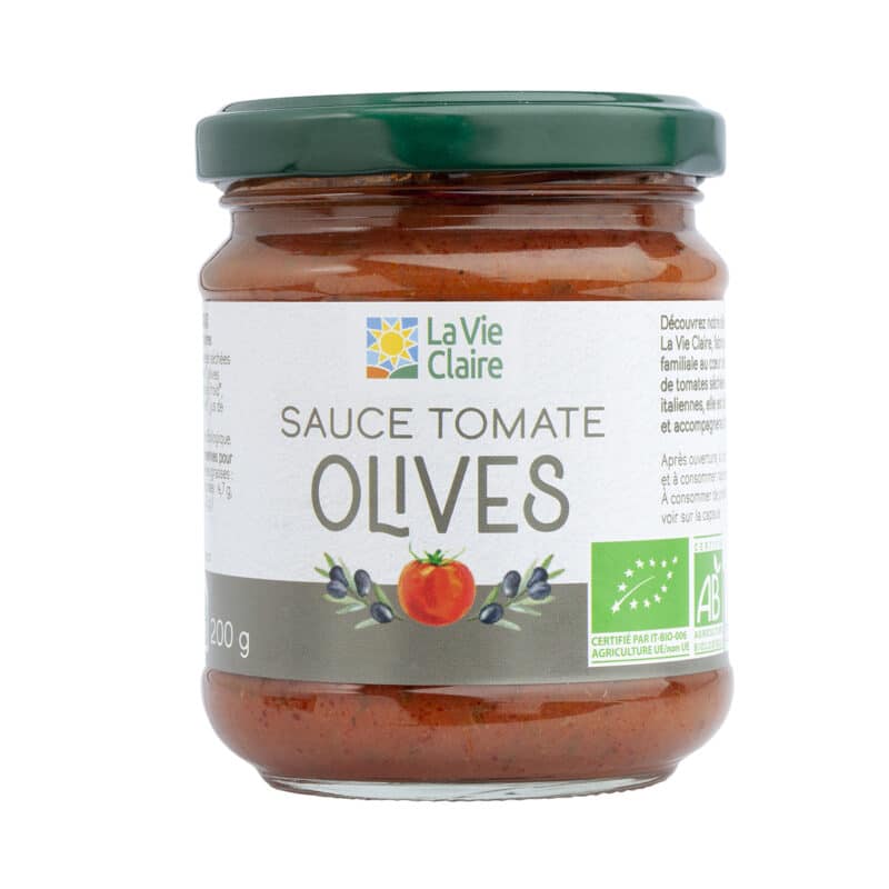 Sauce tomate aux olives bio.