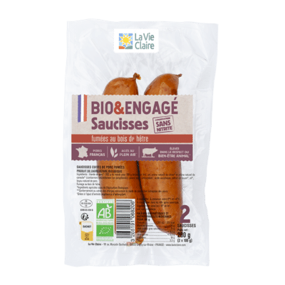 Saucisses fumées au bois de hêtre.Conservation sans nitrite..