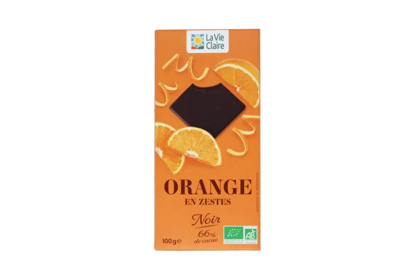 Tablette chocolat noir 66% orange bio