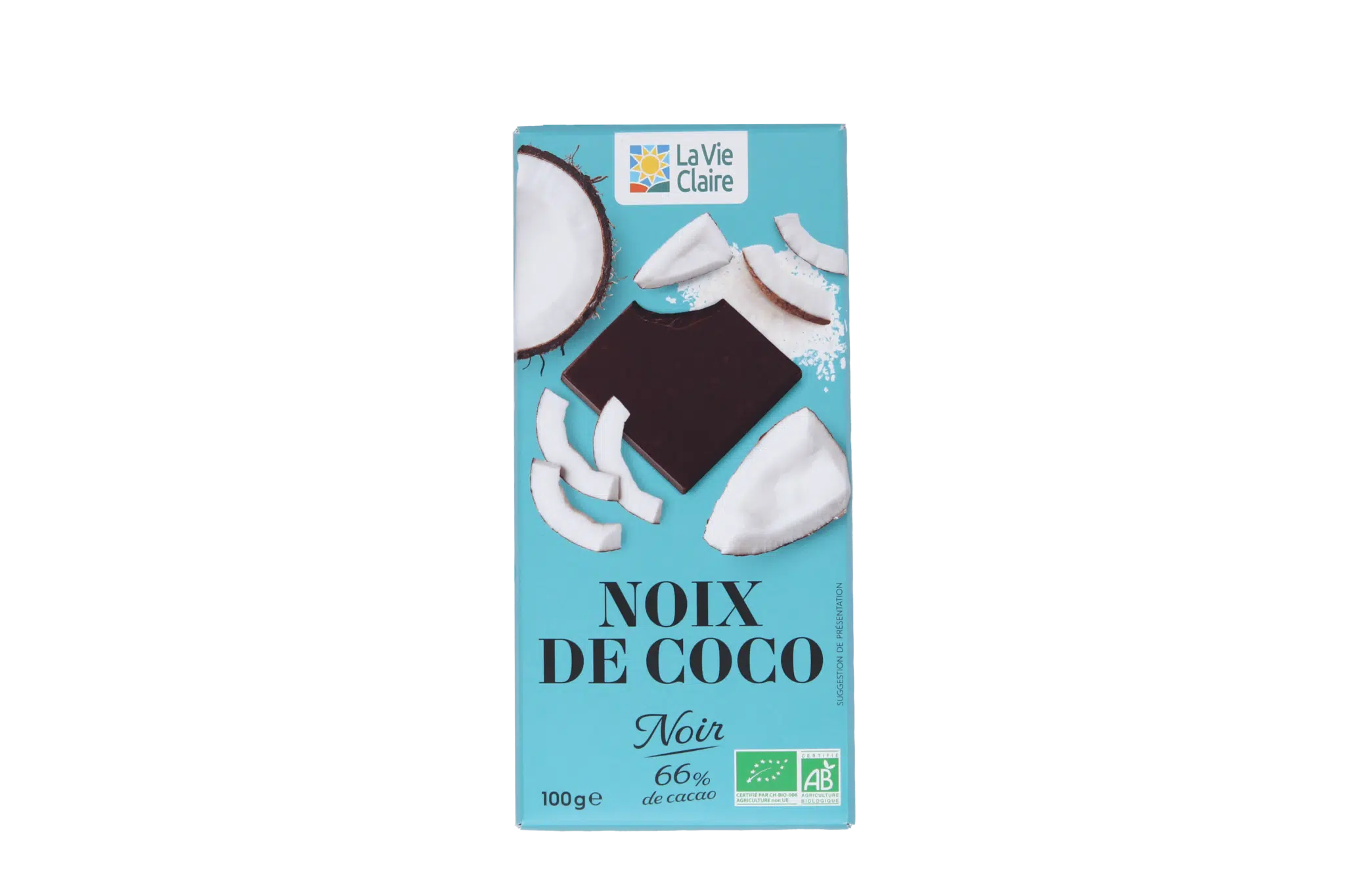 Tablette de chocolat noir à la noix de coco rapée