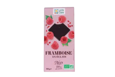 Tablette chocolat noir 66% framboises bio