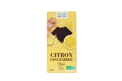 Tablette chocolat noir 66% citron gingembre bio