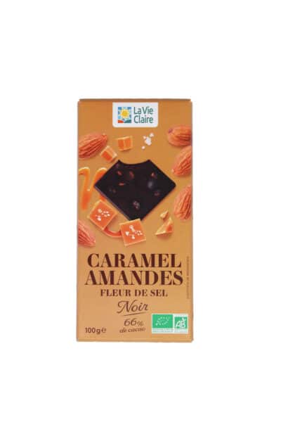 Tablette chocolat noir 66% amande caramel bio