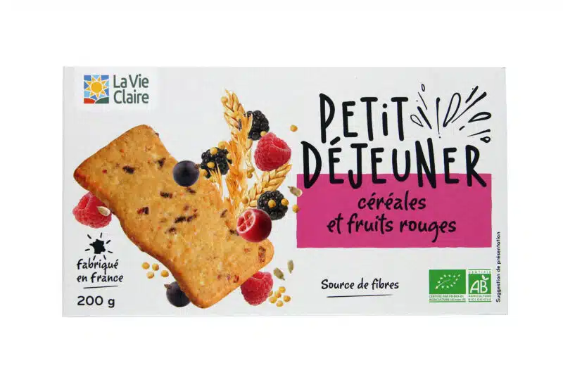 Biscuits petit déjeuner céréales et fruits rouges bio