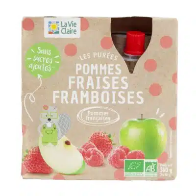 Purée pommes, fraises et framboises bio