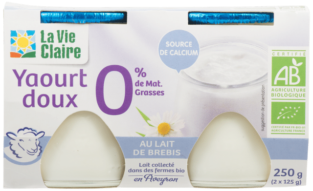 Yaourt doux de brebis 0% de Matières grasses 2x125g