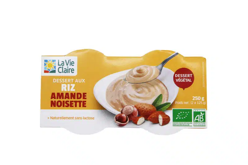 Dessert au riz, amande et noisette bio