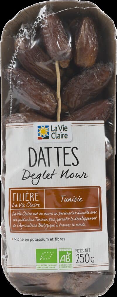 Dattes BIO Deglet Nour dAlgérie - en ravier 250 g x 24 - Catégorie 1