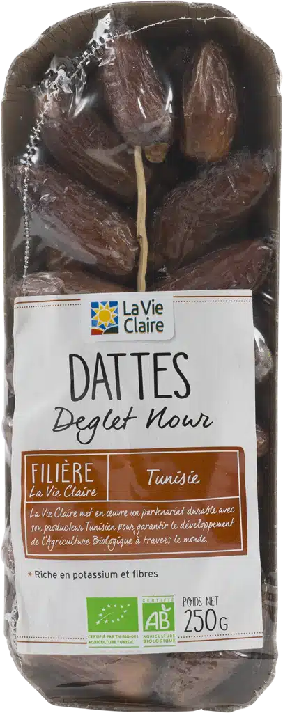 Dattes BIO Deglet Nour dAlgérie - en ravier 250 g x 24 - Catégorie 1