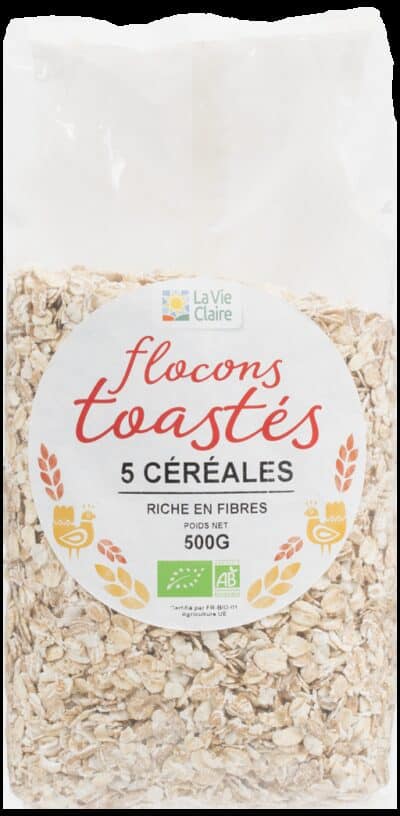 Flocons aux 5 céréales toastés précuits bio