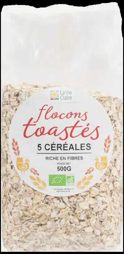 Flocons aux 5 céréales toastés précuits bio