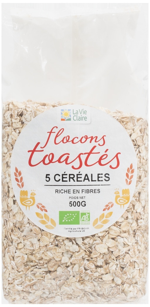 Flocons aux 5 céréales toastés précuits bio