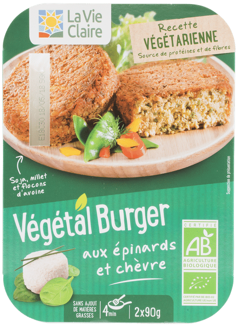 Végétal burger aux épinard et chèvre bio