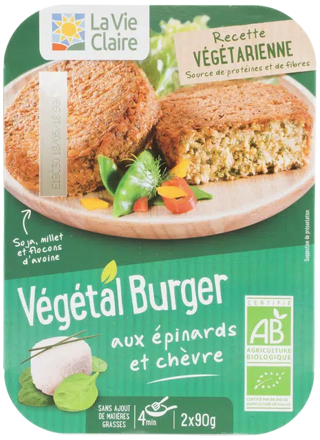 Végétal burger aux épinard et chèvre bio