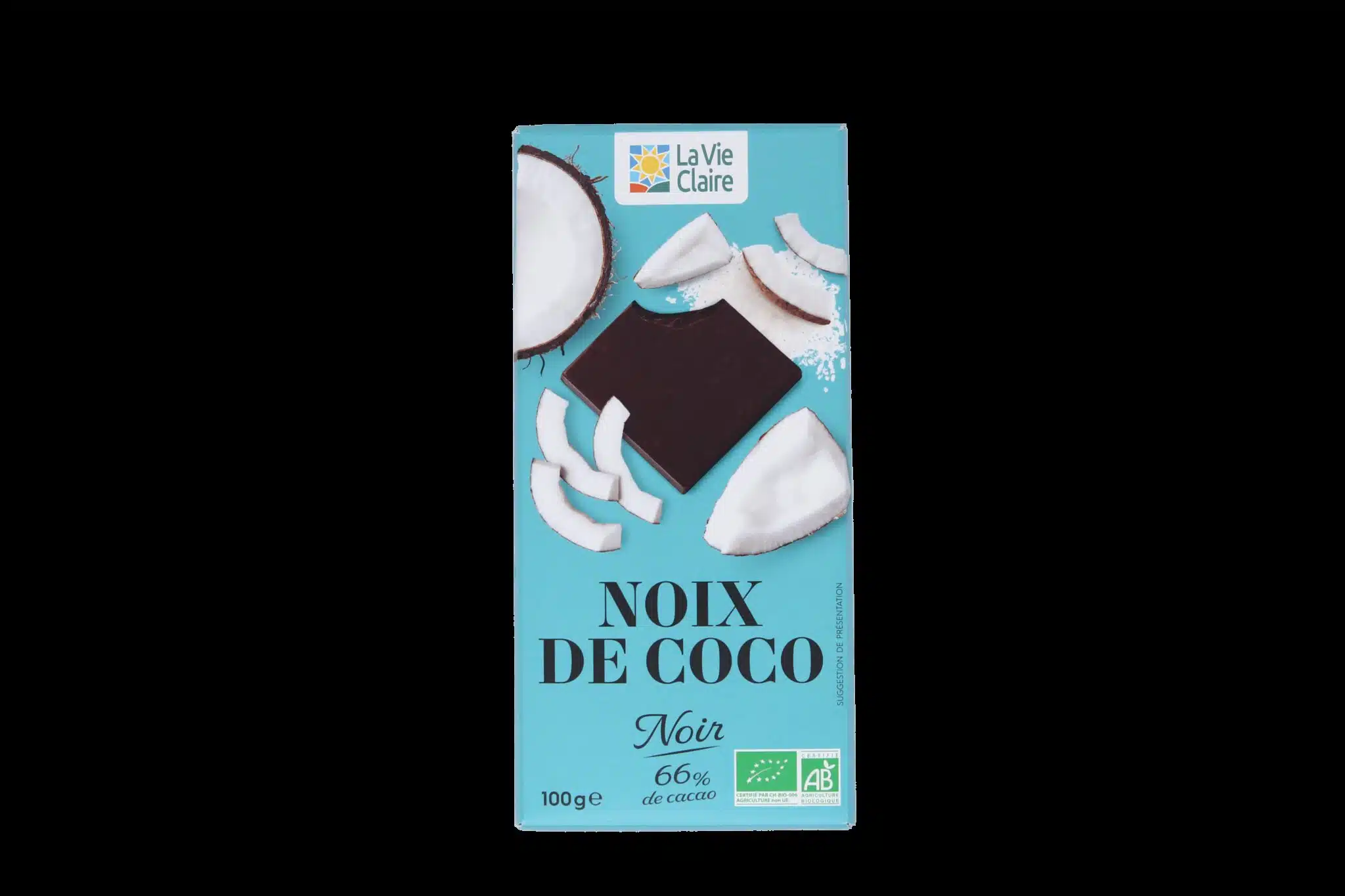 Tablette de chocolat noir à la noix de coco rapée