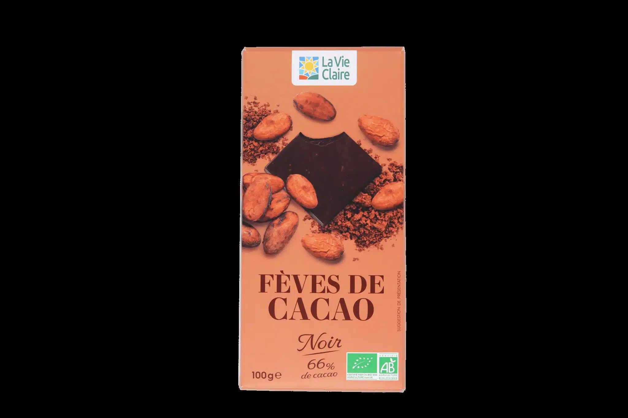 Tablette de chocolat noir aux éclats de fèves de cacao