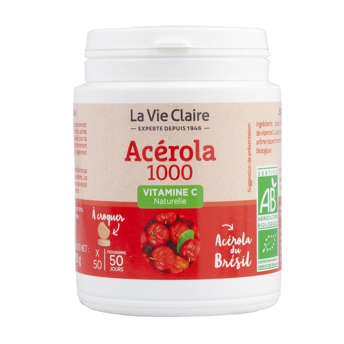 Acérola 1000 bio - 50 comrpimés à croquer