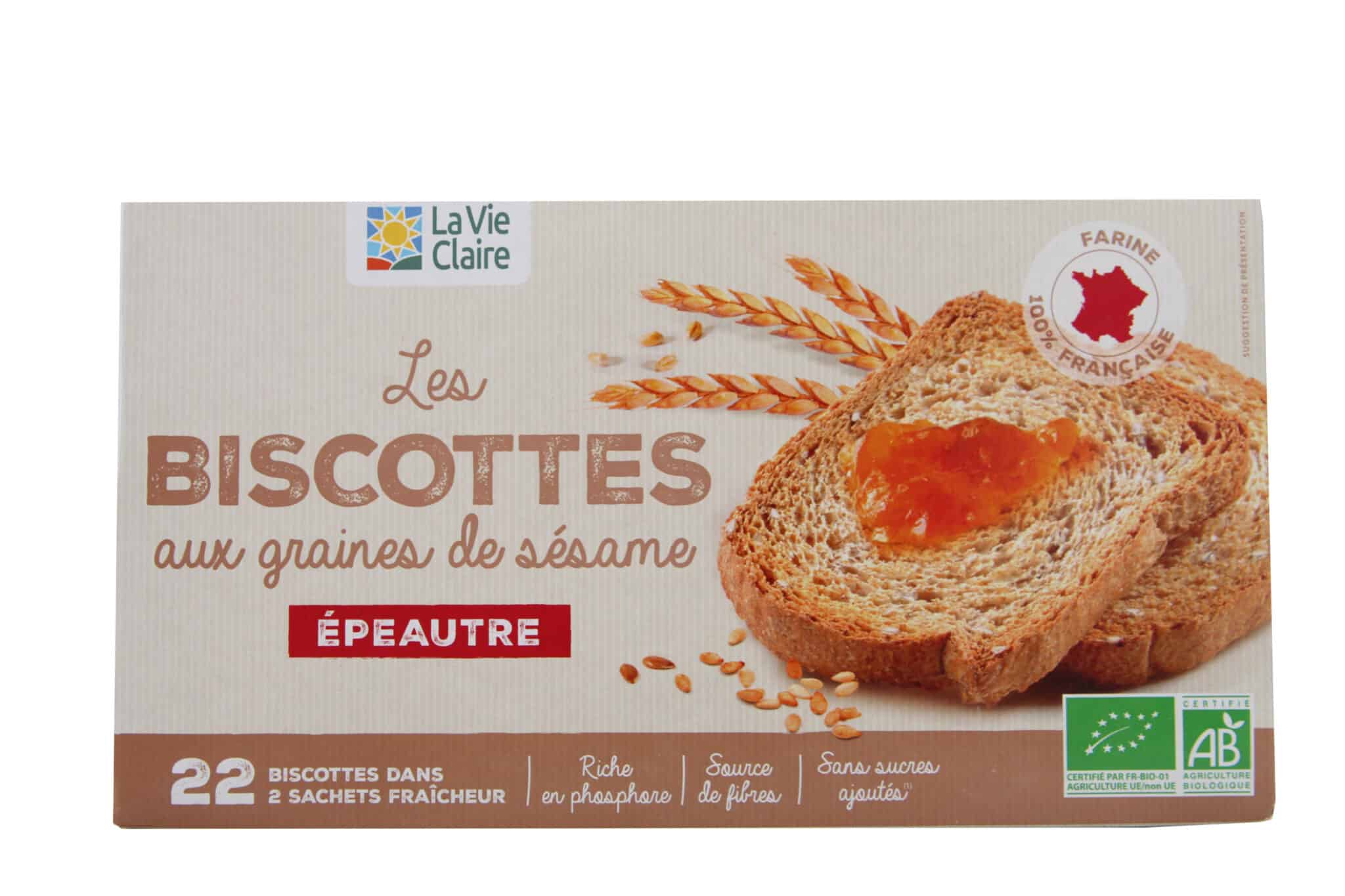 Biscottes à l'épeautre et aux graines de sésame bio