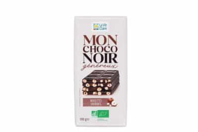 Tablette de chocolat noir aux noisettes entières bio
