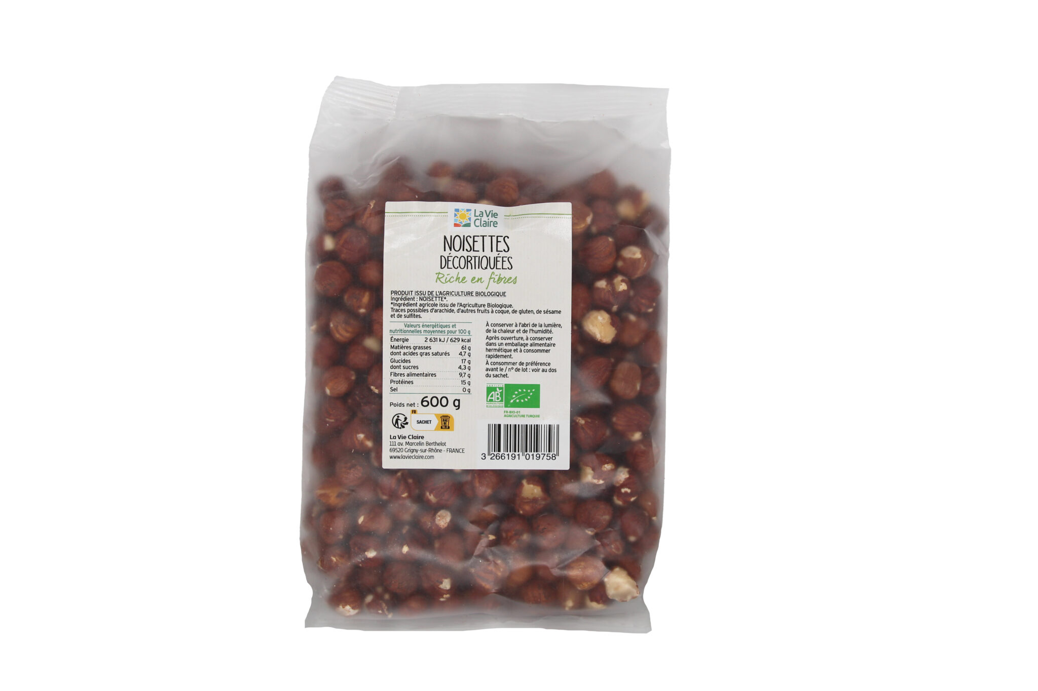 Noisette décortiquée biologique