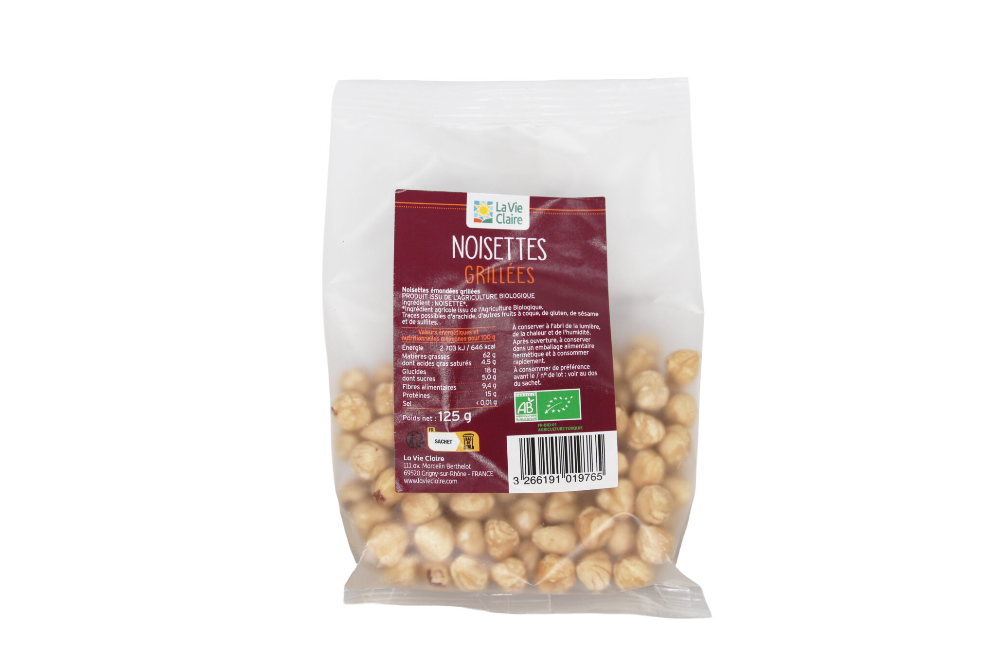 Noisette émondée grillée biologique