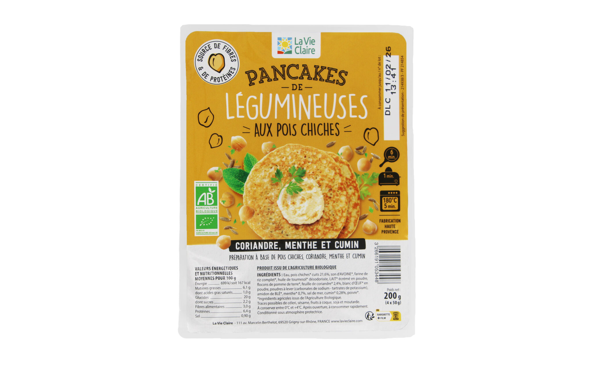 Pancakes pois chiches, coriandre, menthe & cumin bio
