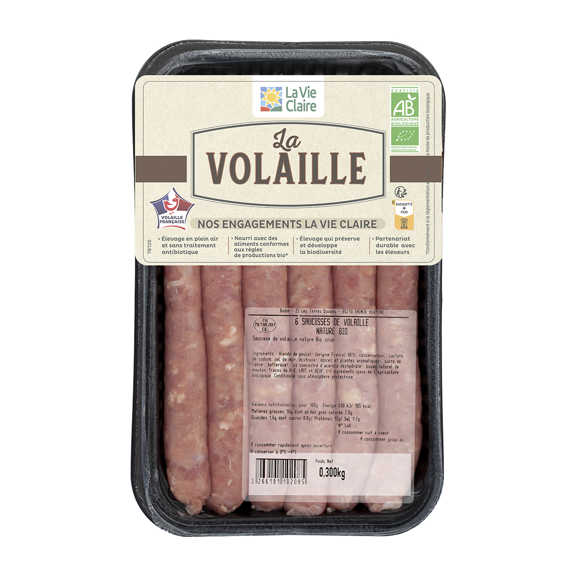 Saucisses de volaille nature bio