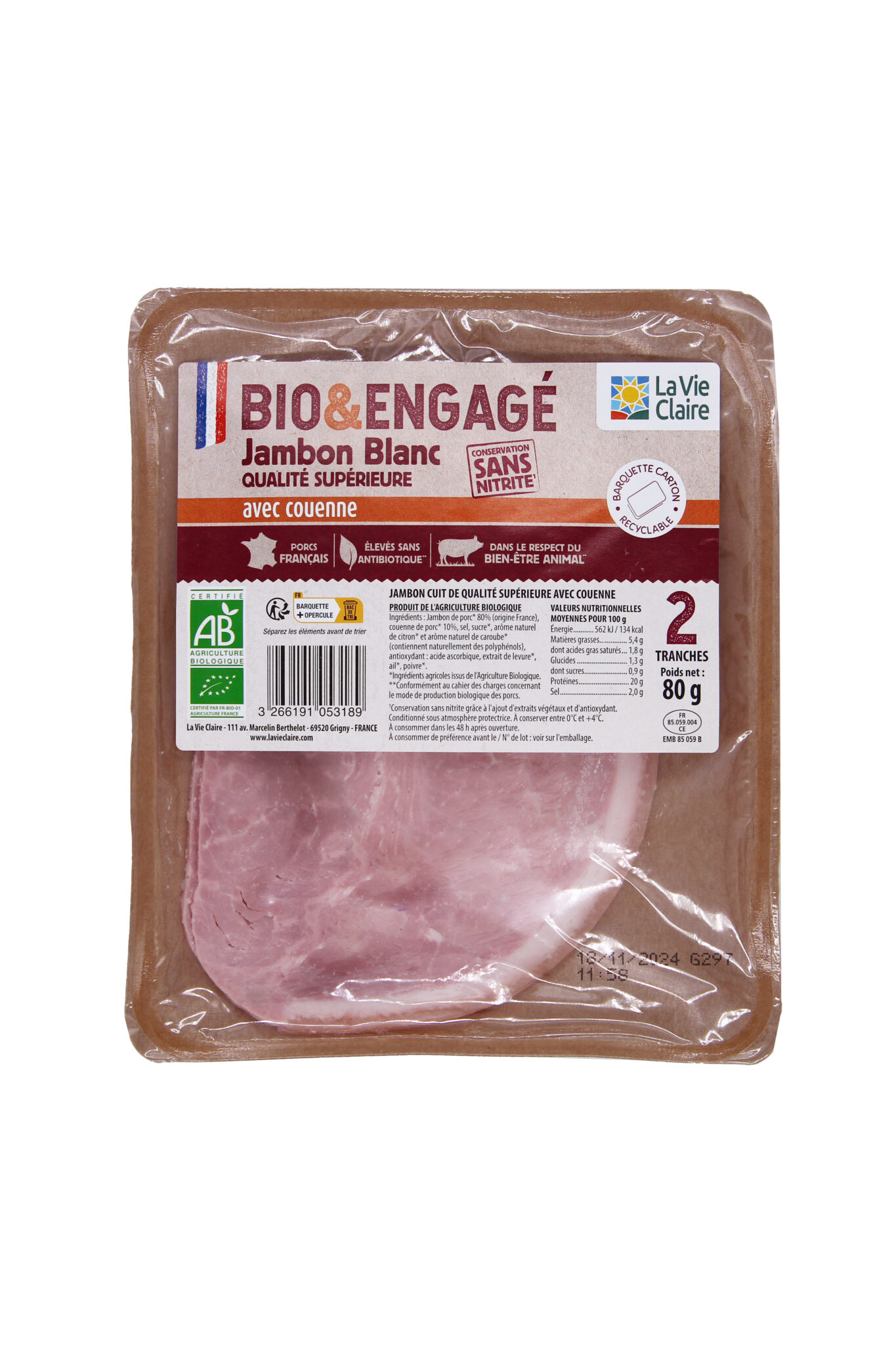 Jambon cruit sans nitrites AC bio